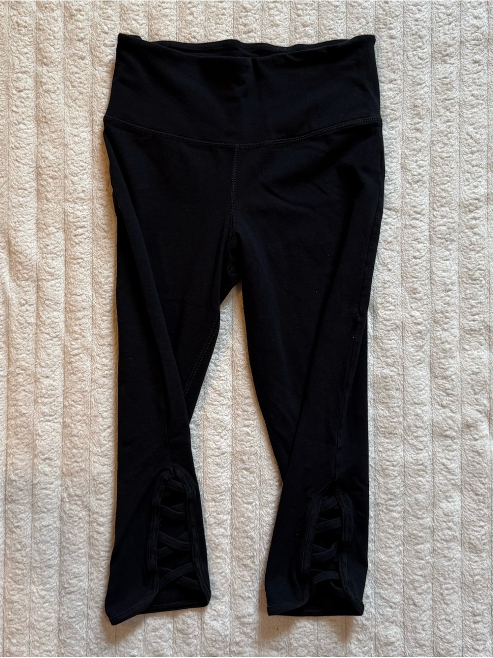 Black High Waist Capri Leggings Lace-Up Ankle Detail S